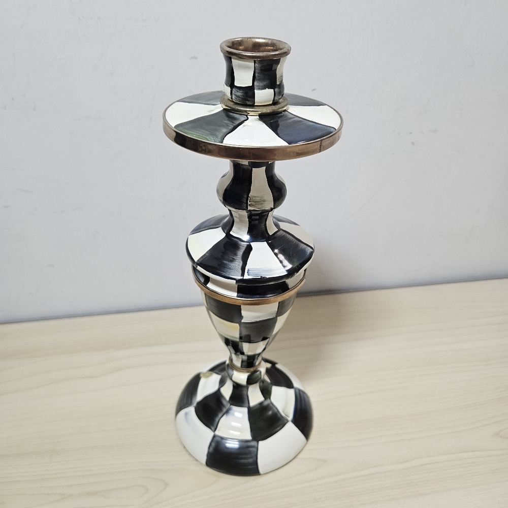 Mackenzie Childs Pair of Medium Courtly Check Enamel Candlesticks - Picture 9 of 11